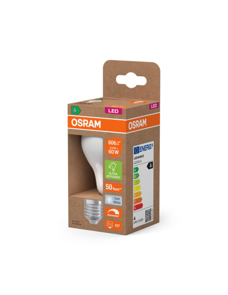 ŻARÓWKA LED ENERGY CLASS CLA60 DIM 3,8W 4000K neutralna biała E27 806LM GL FR EE  KLASA A 