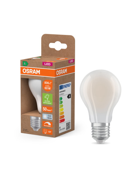 ŻARÓWKA LED ENERGY CLASS CLA60 DIM 3,8W 4000K neutralna biała E27 806LM GL FR EE  KLASA A 