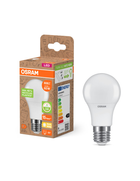 ŻARÓWKA LED STAR PCR CLA60 FR 8,5W 2700K ciepła biała E27 806LM RECYCLED PLASTIC 
