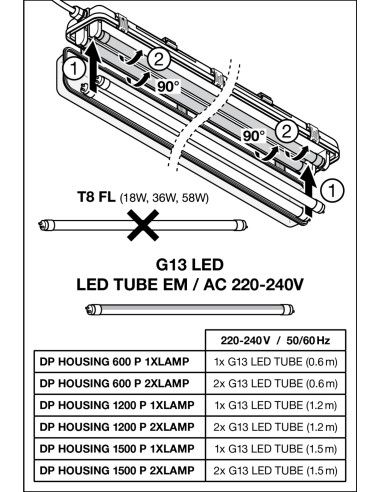 OPRAWA HERMETYCZNA DAMP PROOF 1200 1XLAMP HOUSING IP65 