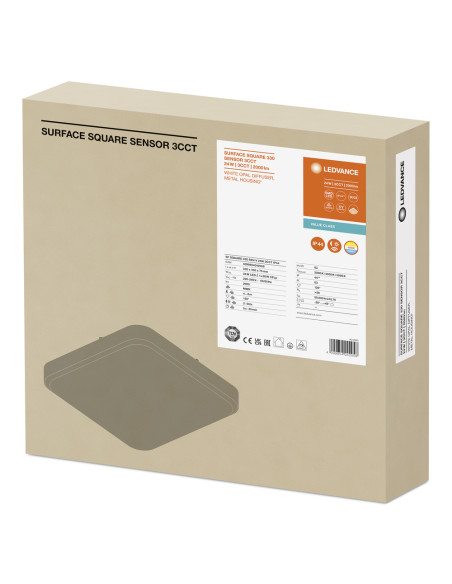 PLAFON LED SURFACE SQUARE 330 SENSOR VALUE 24W 3CCT 2000LM IP44 