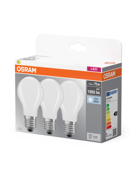  ŻARÓWKA LED  3-PAK LED BASE CLA75 7,5W 4000K neutralna biała E27 GL FR FS3 