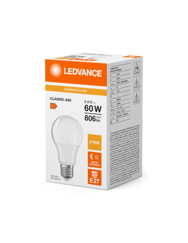 ŻARÓWKA LED S LED DS S CLA60 FR 8,8W 2700K ciepła biała  E27 806LM DAYLIGHT SENSOR 