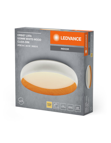 PLAFON LED ORBIS LIVIA 520MM 36W 3000K ciepła biała CLICK DIM WHITE AND WOOD DECOR 