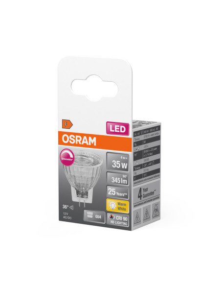 ŻARÓWKA LED SUPERSTAR MR11 DIM 35 4,5W 2700K ciepła biała CRI90  345LM 12V 36° GU4 