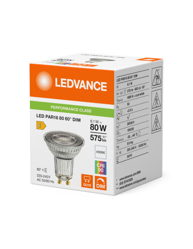 ŻARÓWKA LED P SPOT PAR16 GL 80 60° DIM 6,1W 4000K neutralna biała CRI90 GU10 575LM 