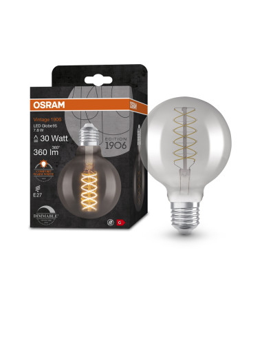 ŻARÓWKA LED 1906 VINTAGE LED GLOB95 SMOKE30 DIM 7,8W/818 FIL 360LM E27 