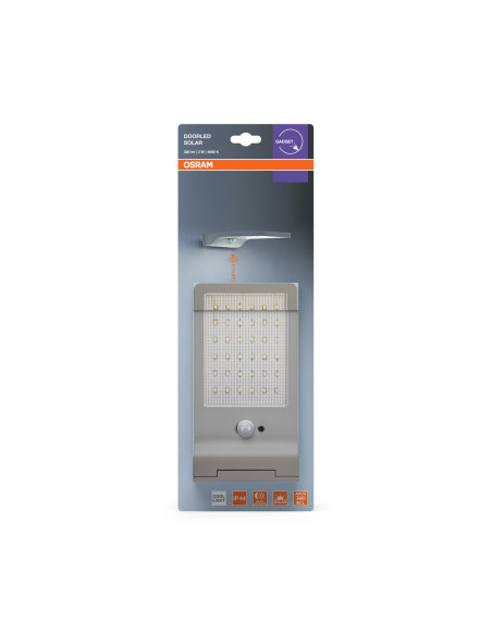 LAMPA ZEWNĘTRZNA SOLAR DOORLED 3W Z CZUJNIKIEM RUCHU I ZMIERZCHU PANEL SŁONECZNY SILVER 