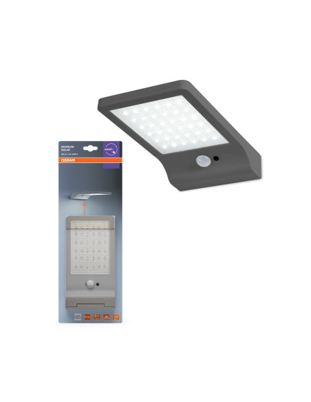 LAMPA ZEWNĘTRZNA SOLAR DOORLED 3W Z CZUJNIKIEM RUCHU I ZMIERZCHU PANEL SŁONECZNY SILVER 