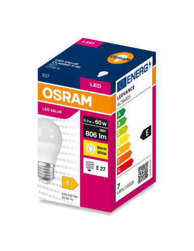 ŻARÓWKA LED VALUE CLP60 6.5W 2700K ciepła biała 806LM FR E27 