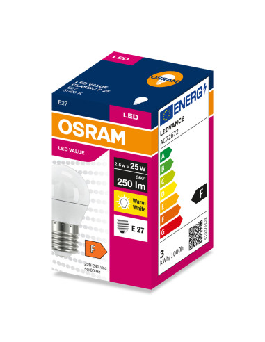 ŻARÓWKA LED VALUE CLP25 2.5W 3000K ciepła biała 250LM FR E27 