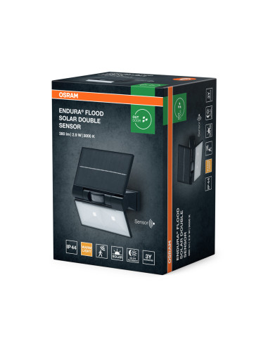 NAŚWIETLACZ ENDURA FLOOD SOLAR DOUBLE SENSOR 2,9W 3000K ciapła biała 380LM DG 