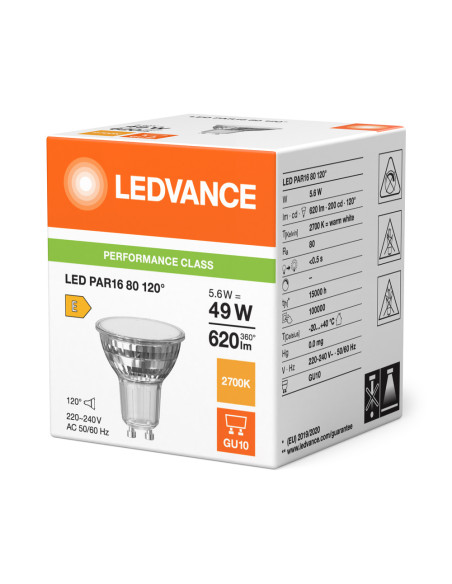 ŻARÓWKA LED P SPOT PAR16 GL 80 49 120° 5,6W 2700K ciepa biała GU10 620LM 