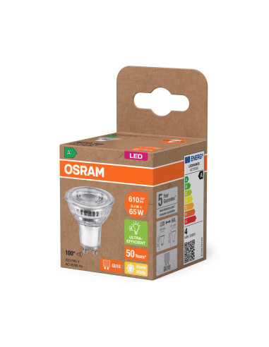 ŻARÓWKA LED REFLEKTOR GU10 3,3W odpowiednik 65W 100° 2700K ciepła biała 600LM EE KLASA A 