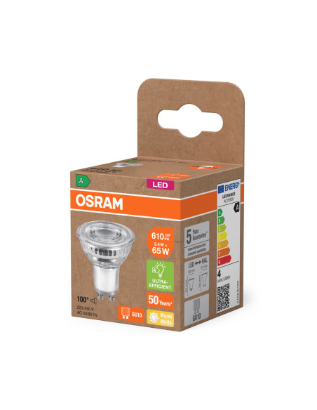 ŻARÓWKA LED REFLEKTOR GU10 3,3W odpowiednik 65W 100° 2700K ciepła biała 600LM EE KLASA A 