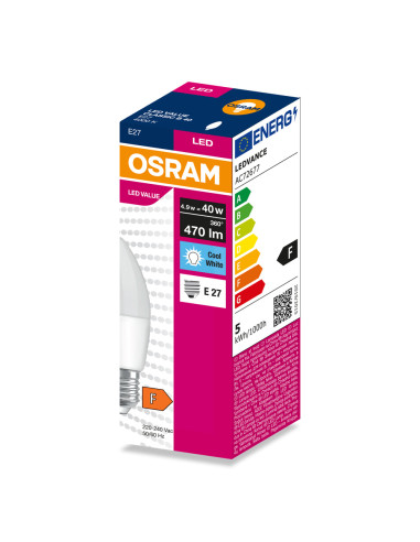 ŻARÓWKA LED VALUE CLB40 4.9W 4000K neutralna biała 470LM FR E27 