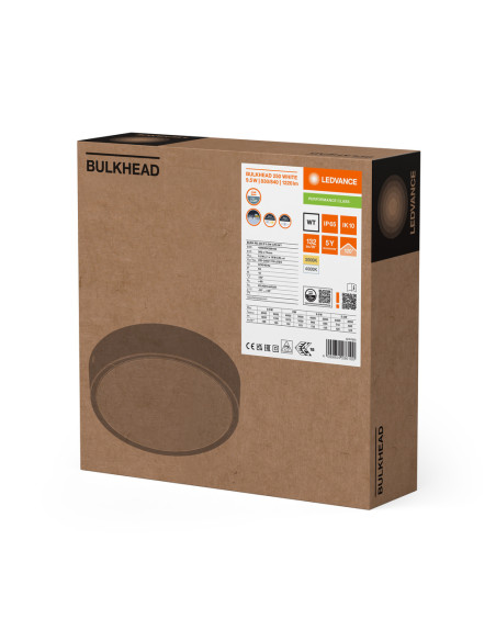 SURFACE BULKHEAD ROUND 250 P 9,5W/8W/6,5W/5,5W 3000K/4000K 128LM/W CPS WH IP65 