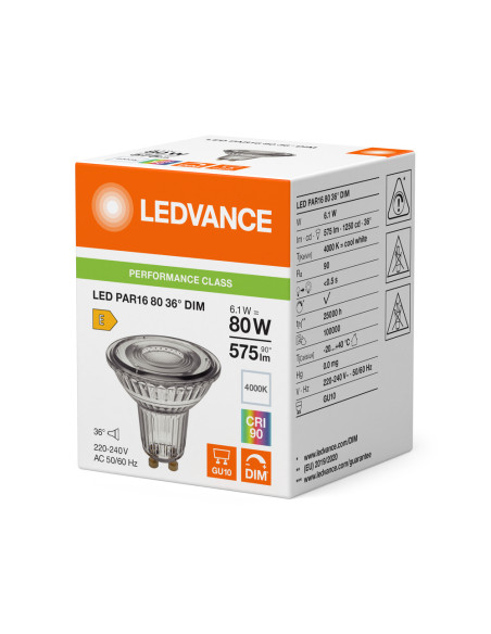 ŻARÓWKA LED P SPOT PAR16 GL 80 36° DIM 6,1W 4000K neutralna biała CRI90 GU10 575LM 