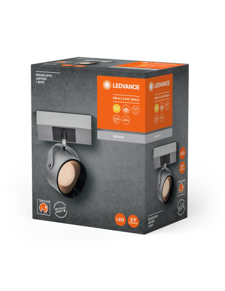 KINKIET LED DECOR SPOT JUPITER 130MM 5.8W 3000K ciepła biała SILVER 1 SPOT 