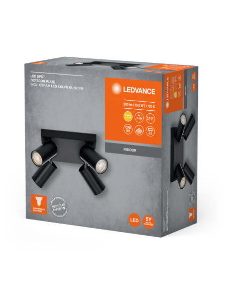 OPRAWA SUFITOWA LED SPOT OCTAGON PLATE DIM 4X3.4W 2700K ciepła biała GU10 BK 