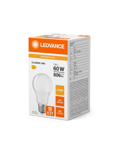 ŻARÓWKA LED S LED FA S CLA60 FR 7W 2700K ciepła biała  E27 860LM AC/DC FACILITIES S 
