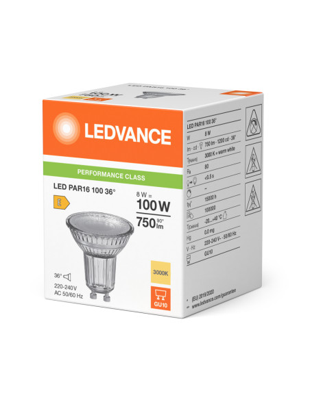 ŻARÓWKA LED P SPOT PAR16 GL 100 36° 8W 3000K ciepła biała GU10 750LM 