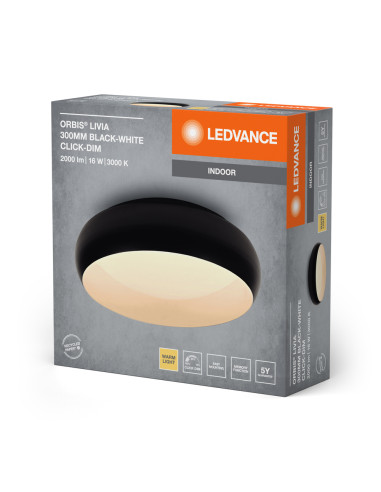 PLAFON LED ORBIS LIVIA 300MM 16W 3000K ciepła biała CLICK DIM BLACK AND WHITE 