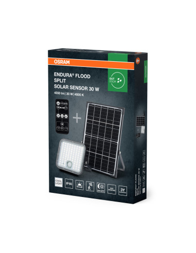 NAŚWIETLACZ ENDURA FLOOD SPLIT SOLAR SENSOR RC 30W 4000K neutralna biała 4500LM BK 