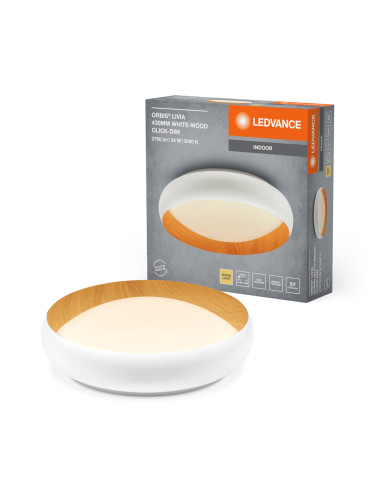 PLAFON LED ORBIS LIVIA 430MM 24W 3000K ciepła biała CLICK DIM WHITE AND WOOD DECOR 