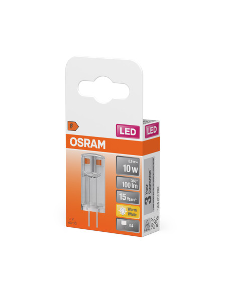 ŻARÓWKA LED PIN10 CL 0,9W 2700K ciepła biała 320° 100LM 12V G4 