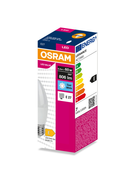 ŻARÓWKA LED VALUE CLB60 6.8W 3000K ciepła biała 806LM FR E27 