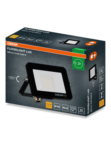 NAŚWIETLACZ FLOOD LED LUX 10W 3000K 900LM BK IP65 3Y 