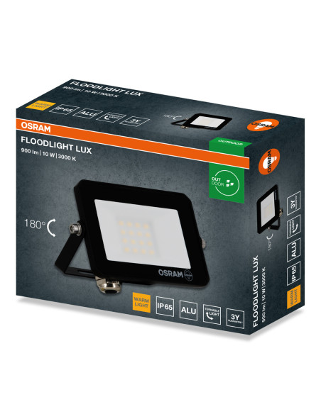 NAŚWIETLACZ FLOOD LED LUX 10W 3000K 900LM BK IP65 3Y 
