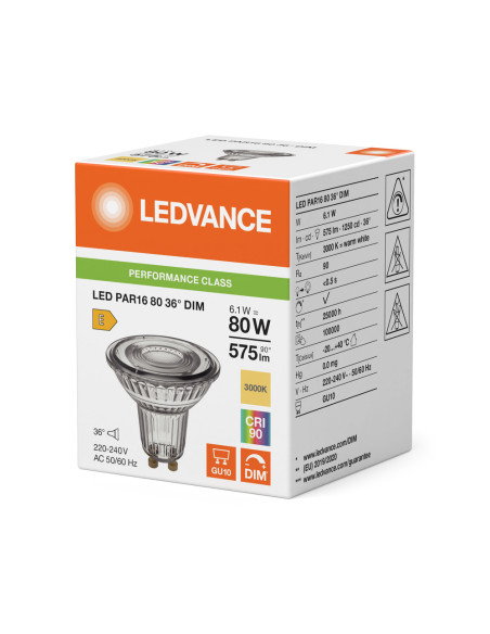 ŻARÓWKA LED P SPOT PAR16 GL 80 36° DIM 6.1W 3000K ciepła biała CRI90 GU10 575LM 