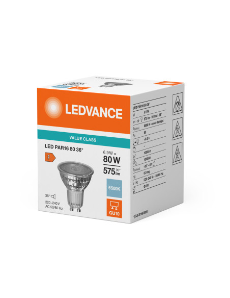 ŻARÓWKA LED VALUE CLASS SPOT PAR16 GL 80 36° 6,9W 6500K zimna biała GU10 575LM 
