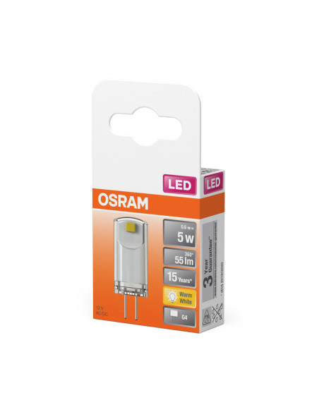 ŻARÓWKA LED PIN10 CL 0,6W 2700K ciepła biała 320° 55LM 12V G4 