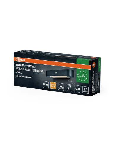 KINKIET ZEWNĘTRZNY SOLAR ENDURA STYLE OVAL WALL SENSOR 6W 3000K 540LM 
