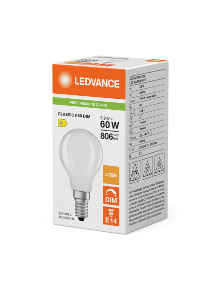 ŻARÓWKA LED P CLP60 DIM 5,9W 2700K ciepła biała E14 FIL FR 806LM 