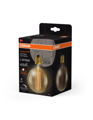 ŻARÓWKA LED 1906 VINTAGE LED GLOB95 GOLD40 DIM 8,8W/822 FIL 470LM E27 