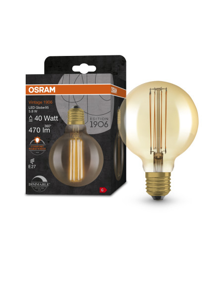 ŻARÓWKA LED 1906 VINTAGE LED GLOB95 GOLD40 DIM 8,8W/822 FIL 470LM E27 