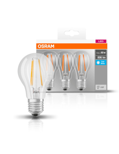 ŻARÓWKA LED 3-PAK LED BASE CLA60 6,5W 4000K neutralna biała E27 FIL FS3 