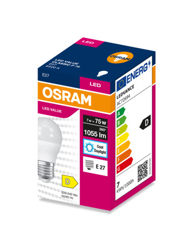 ŻARÓWKA LED VALUE CLP75 7W/865 6500K zimna biała 1055LM FR E27 