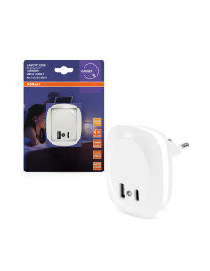 PRZENOŚNA LAMPKA NOCNA DO GNIAZDA LUNETTA EDGE USB A&C 3000K Z CZUJNIKIEM WHITE 