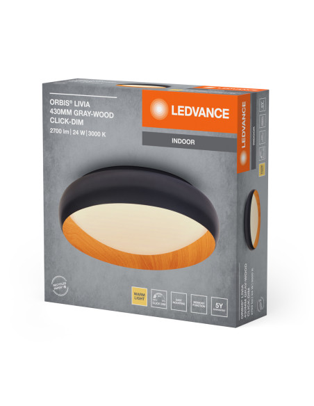 PLAFON LED ORBIS LIVIA 430MM 24W 3000K ciepła biała CLICK DIM GRAY AND WOOD DECOR 