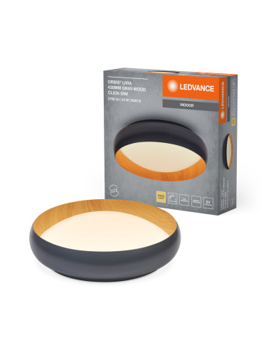 PLAFON LED ORBIS LIVIA 430MM 24W 3000K ciepła biała CLICK DIM GRAY AND WOOD DECOR 