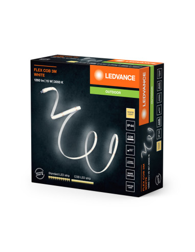 TAŚMA FLEX COB OUTDOOR 15W 3000K ciepła biała1100LM 3M IP44 PASEK TAŚMA COB 