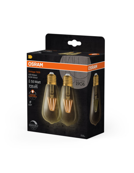 ŻARÓWKA LED 2-PAK 1906 VINTAGE LED EDISON GOLD55 DIM 6,5W 2400K E27 725LM 