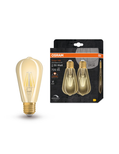 ŻARÓWKA LED 2-PAK 1906 VINTAGE LED EDISON GOLD55 DIM 6,5W 2400K E27 725LM 