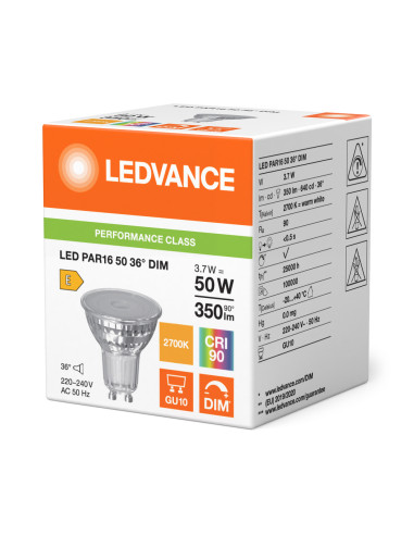 ŻARÓWKA LED P SPOT PAR16 GL 50 36° DIM 3,7W 2700K ciepła biała CRI90 GU10 350LM 