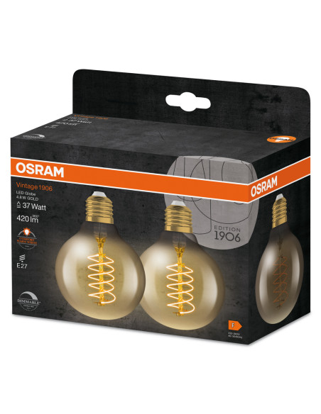 ŻARÓWKA LED 2-PAK 1906 VINTAGE LED GLOBE80 DIM GOLD37 4,8W/822 SFIL 420LM E27 